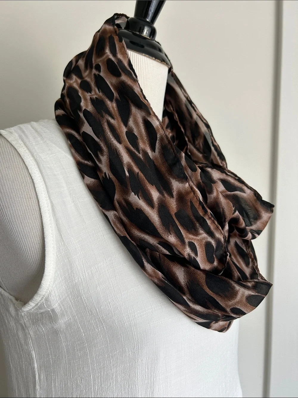 Brown Leopard Print Lightweight Infinity Scarf - Unbranded